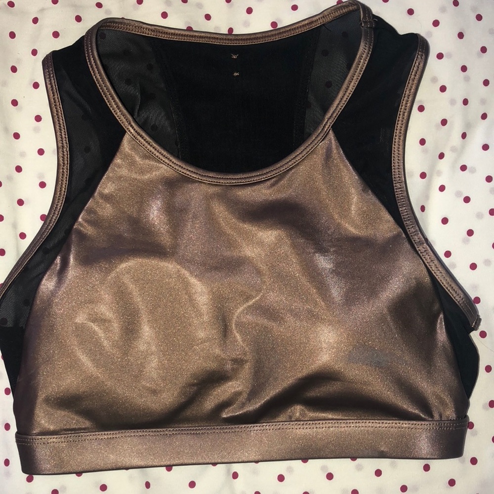 Gold metallic mesh sports bra